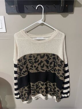 Pink Lily Leopard-Print Pullover Sweater